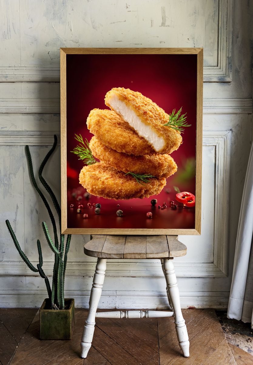 Crispy Chicken Cutlets Food Poster. — room view 1