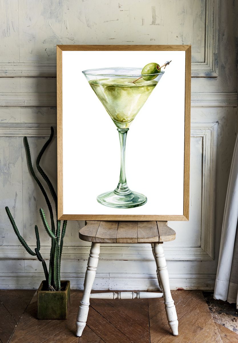 Green Martini Watercolor Poster. — room view 1