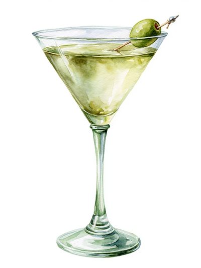 Green Martini Watercolor Poster. poster