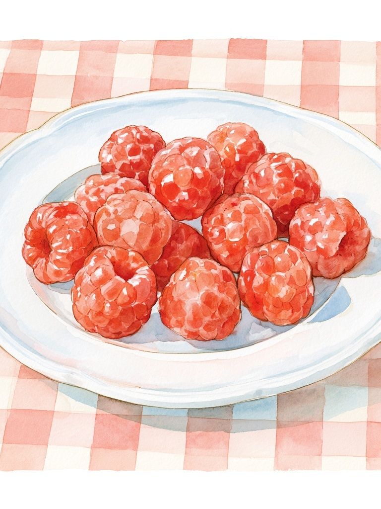 Raspberries on Plate Watercolor Poster. poster — food-drink art