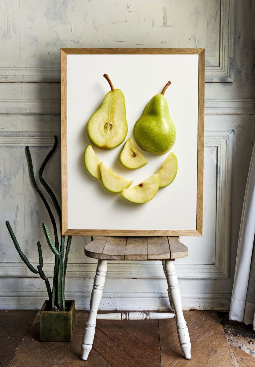 Green Pear Still Life Photography Poster. — room view 1