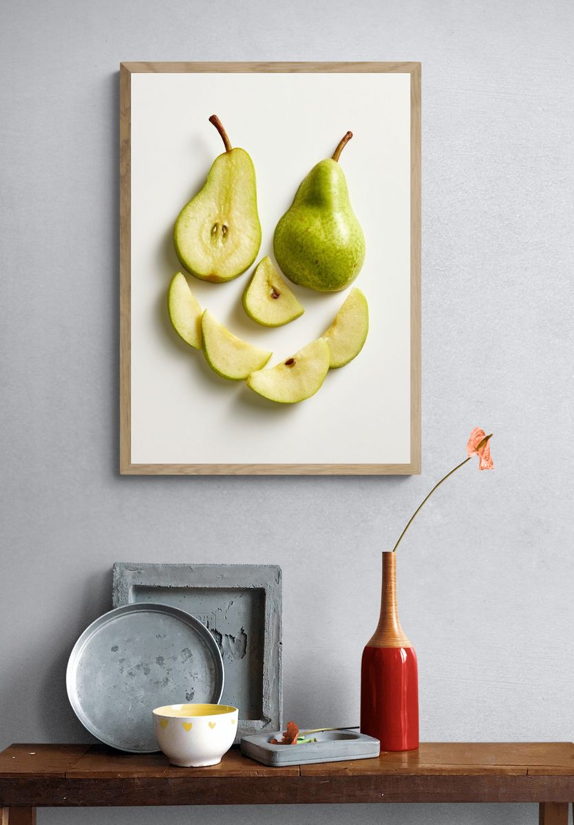 Green Pear Still Life Photography Poster. — room view 3
