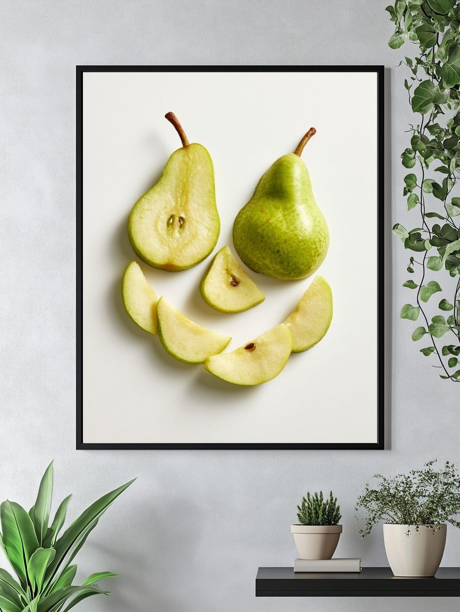 Green Pear Still Life Photography Poster. — room view 4