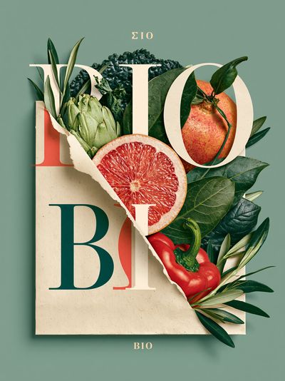 Bio Fruit Collage Typography Poster. poster print