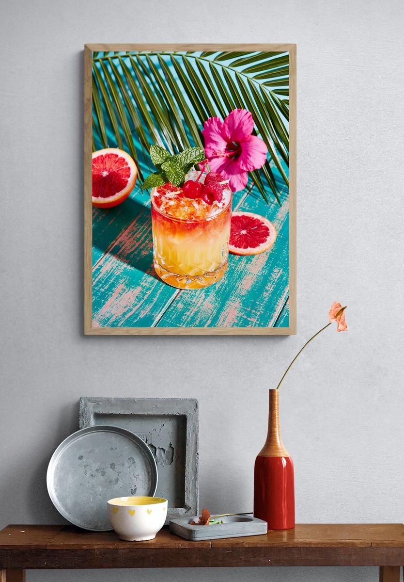 Tropical Citrus Cocktail Photography Poster. — room view 3