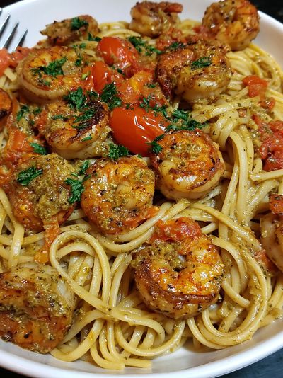 Shrimp Pasta Food Photography Poster. poster