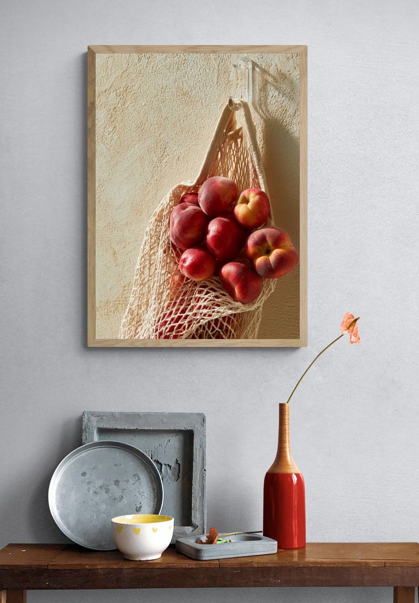 Peaches in Net Bag Photography Poster. — room view 3