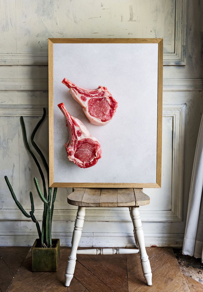 Raw Lamb Chops Photography Poster. — room view 1