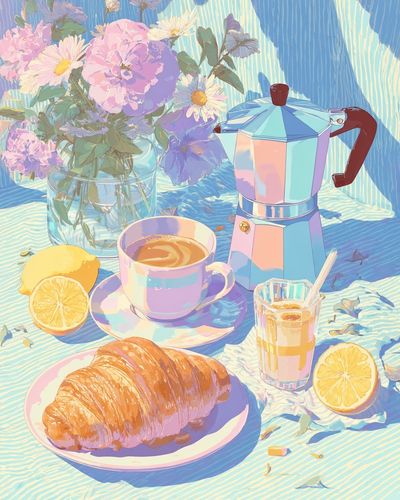Pastel Breakfast Still Life Poster. poster print