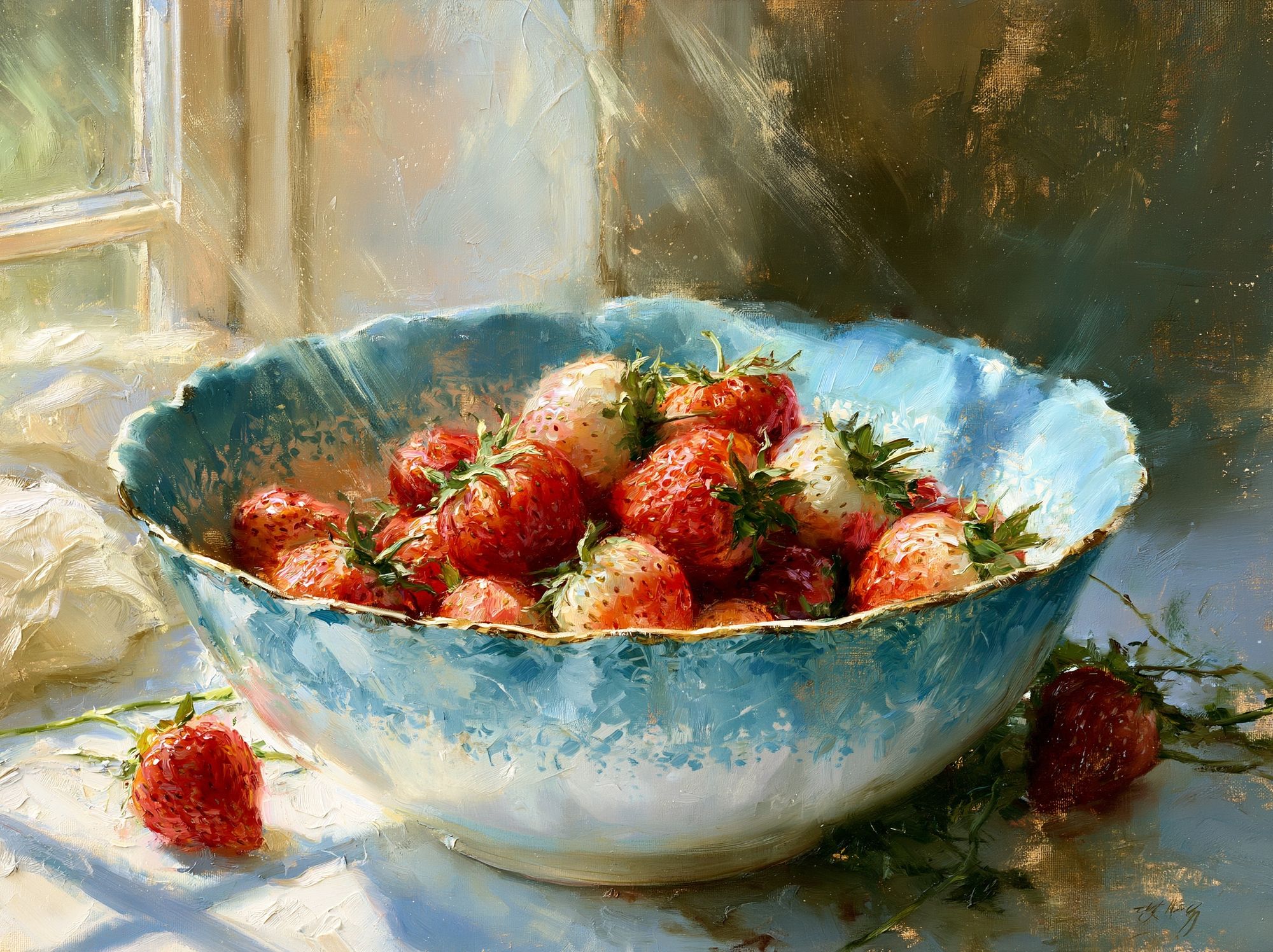 Strawberries in Blue Bowl Print. poster — food-drink art