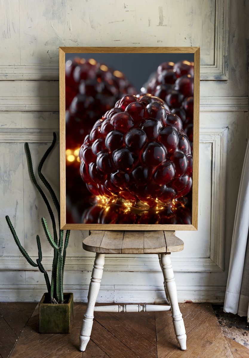 Glossy Blackberry Still Life Print. — room view 1