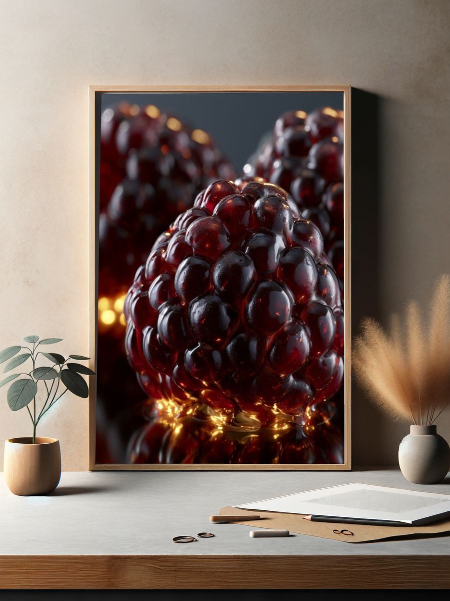 Glossy Blackberry Still Life Print. — room view 2