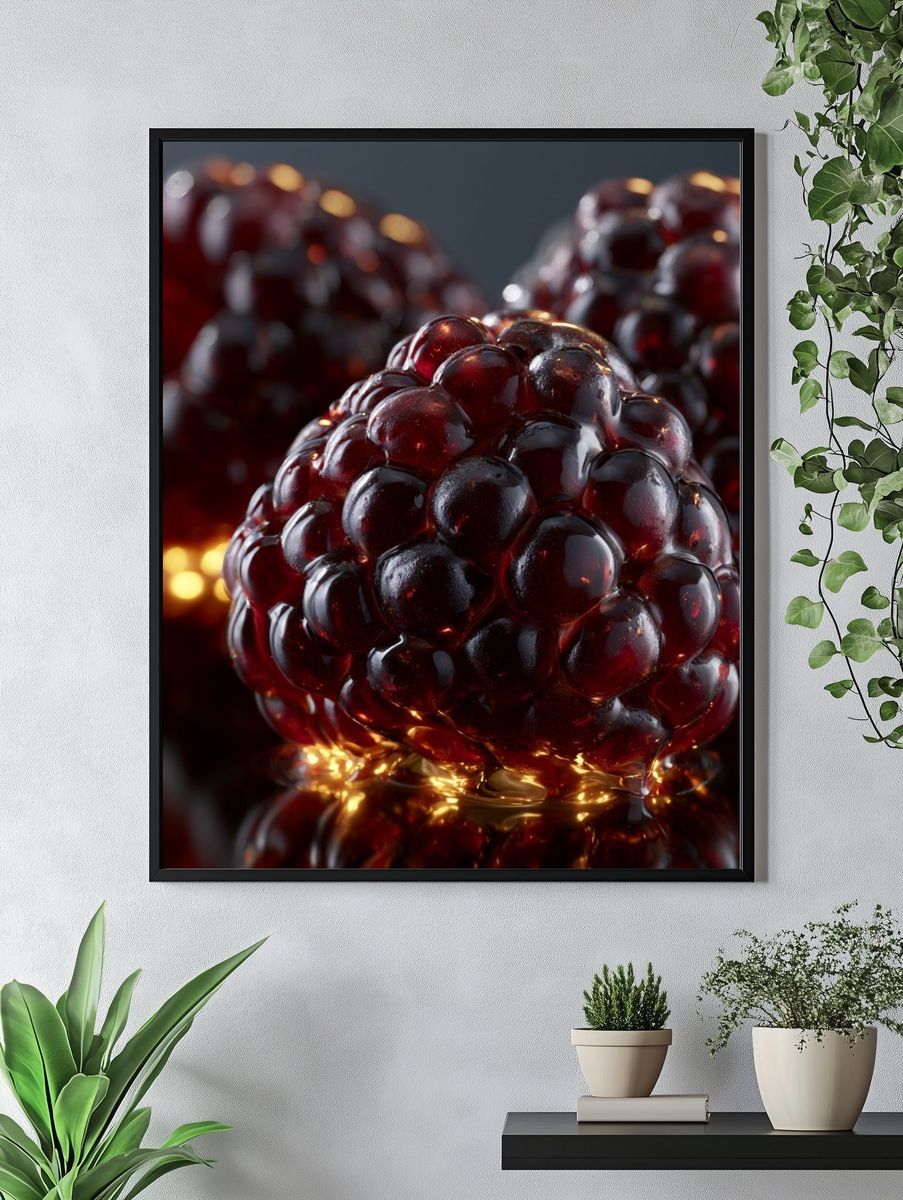 Glossy Blackberry Still Life Print. — room view 4
