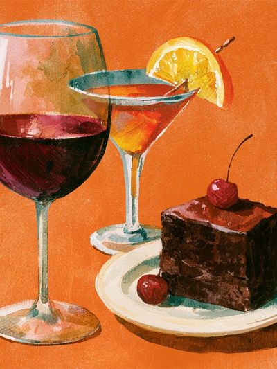 Cocktail and Dessert Watercolor Print. poster