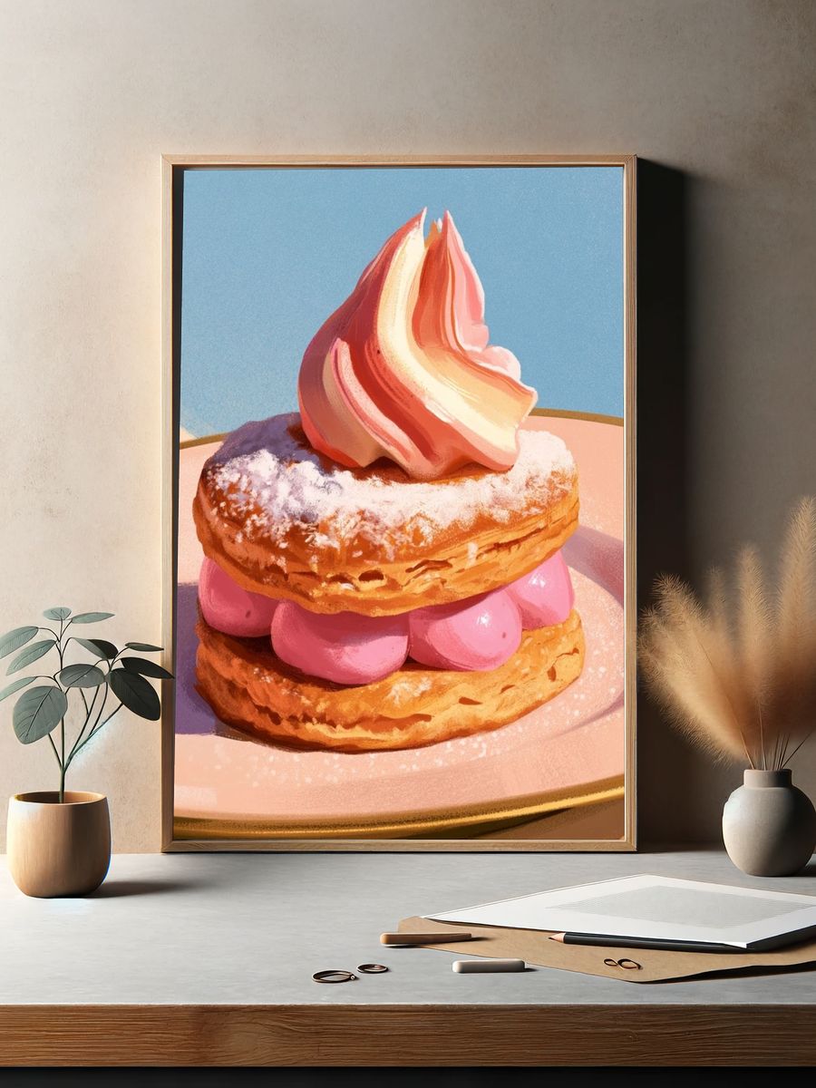 Strawberry Cream Pastry Illustration Poster. — room view 2