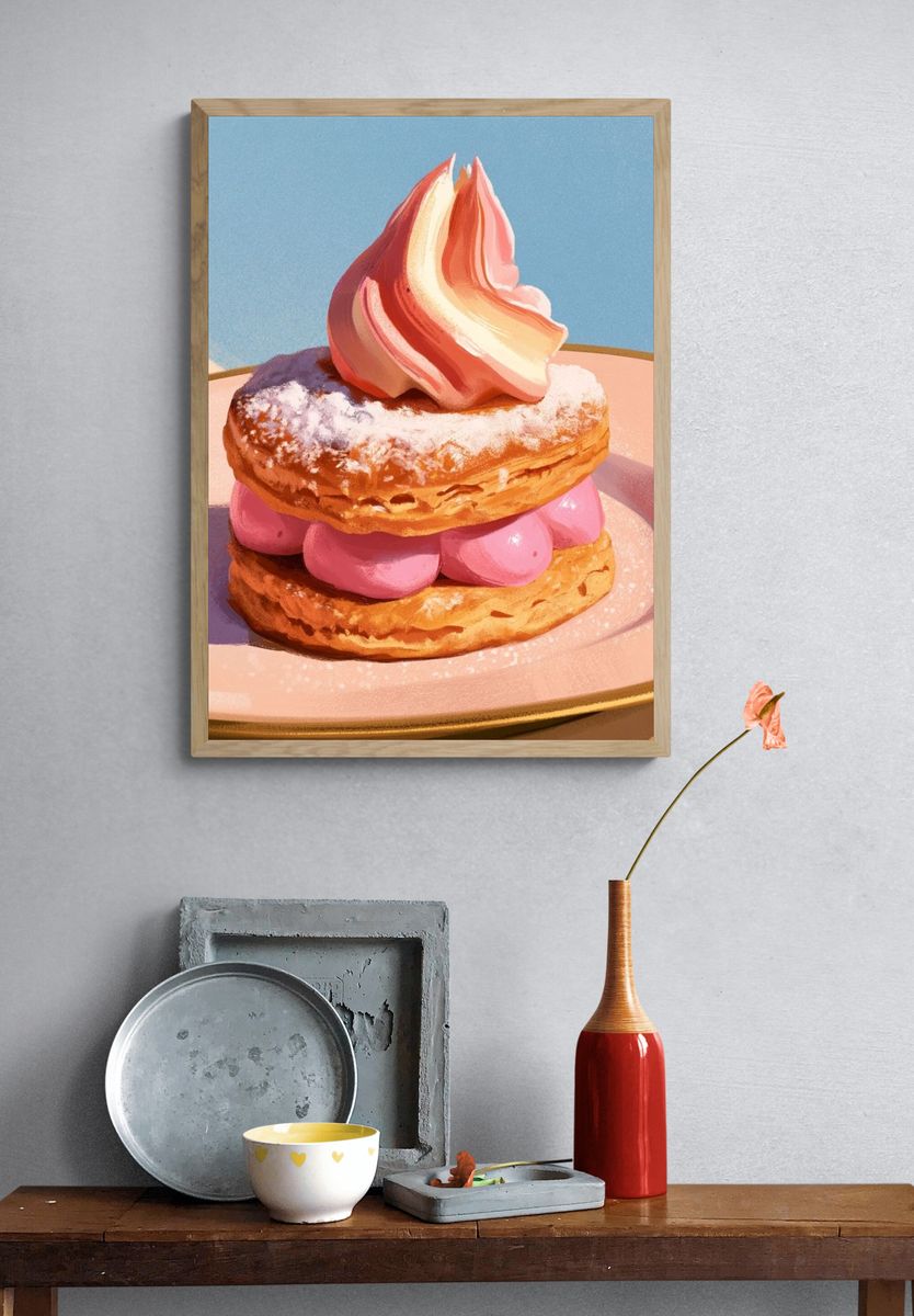 Strawberry Cream Pastry Illustration Poster. — room view 3