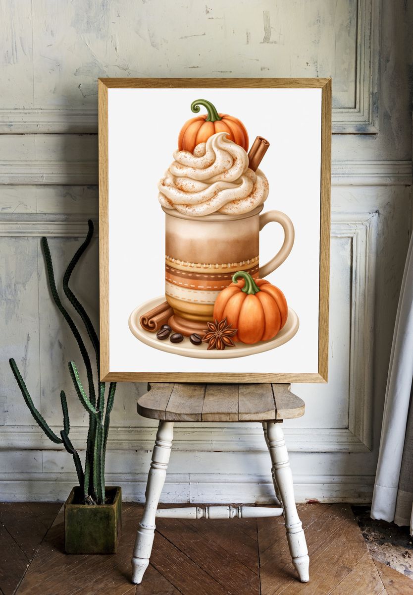 Pumpkin Spice Latte Illustration Poster. — room view 1
