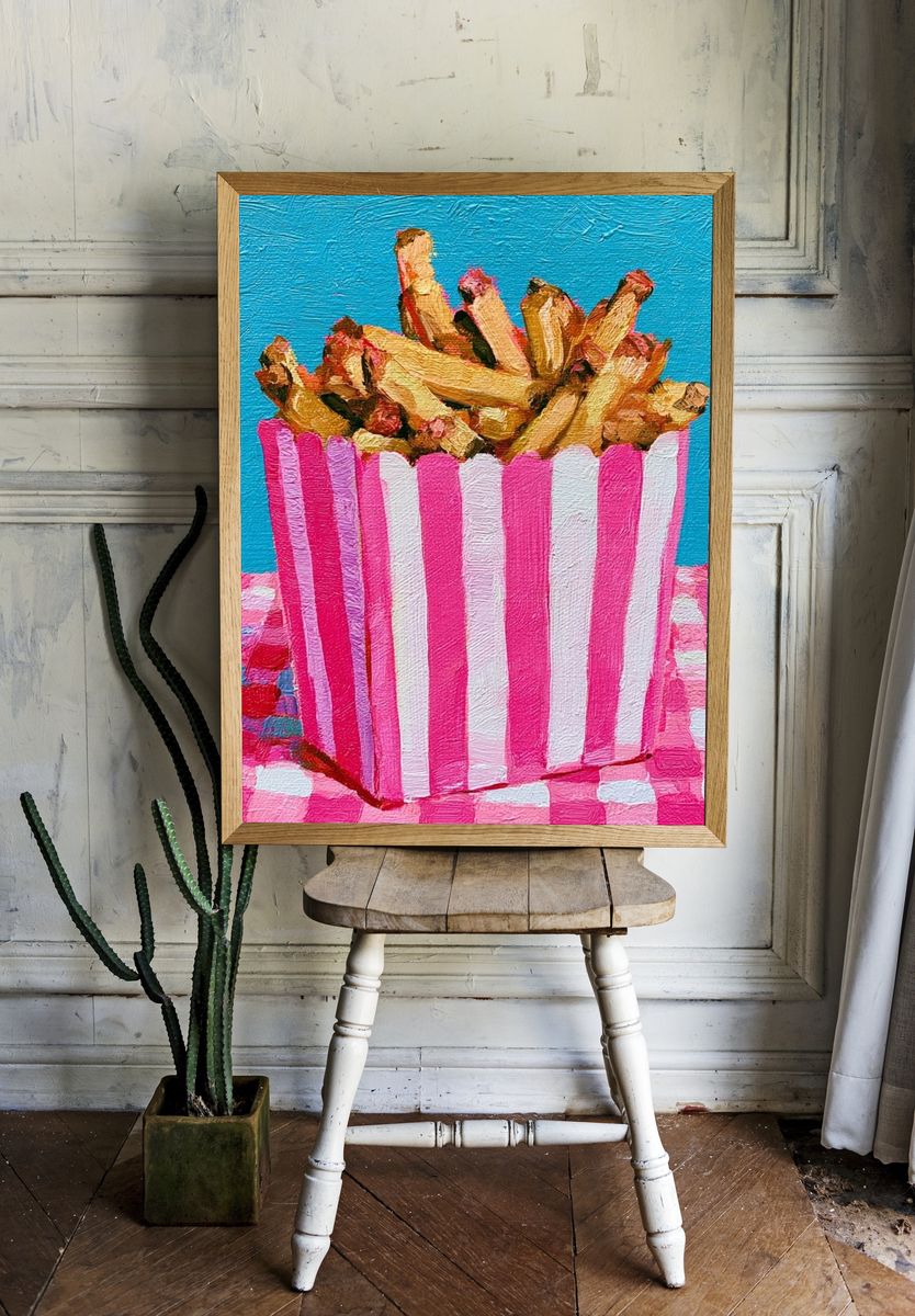 Pink Popcorn Bucket Illustration Poster. — room view 1