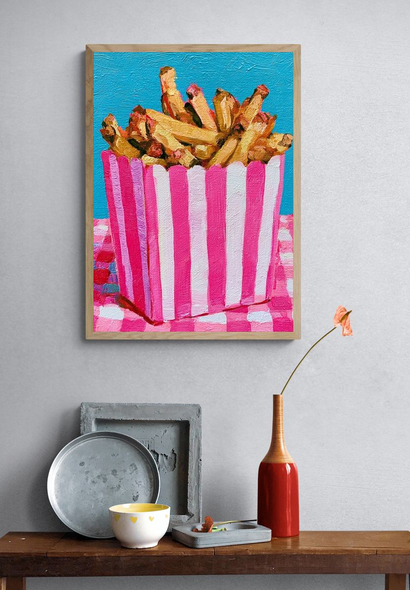 Pink Popcorn Bucket Illustration Poster. — room view 3