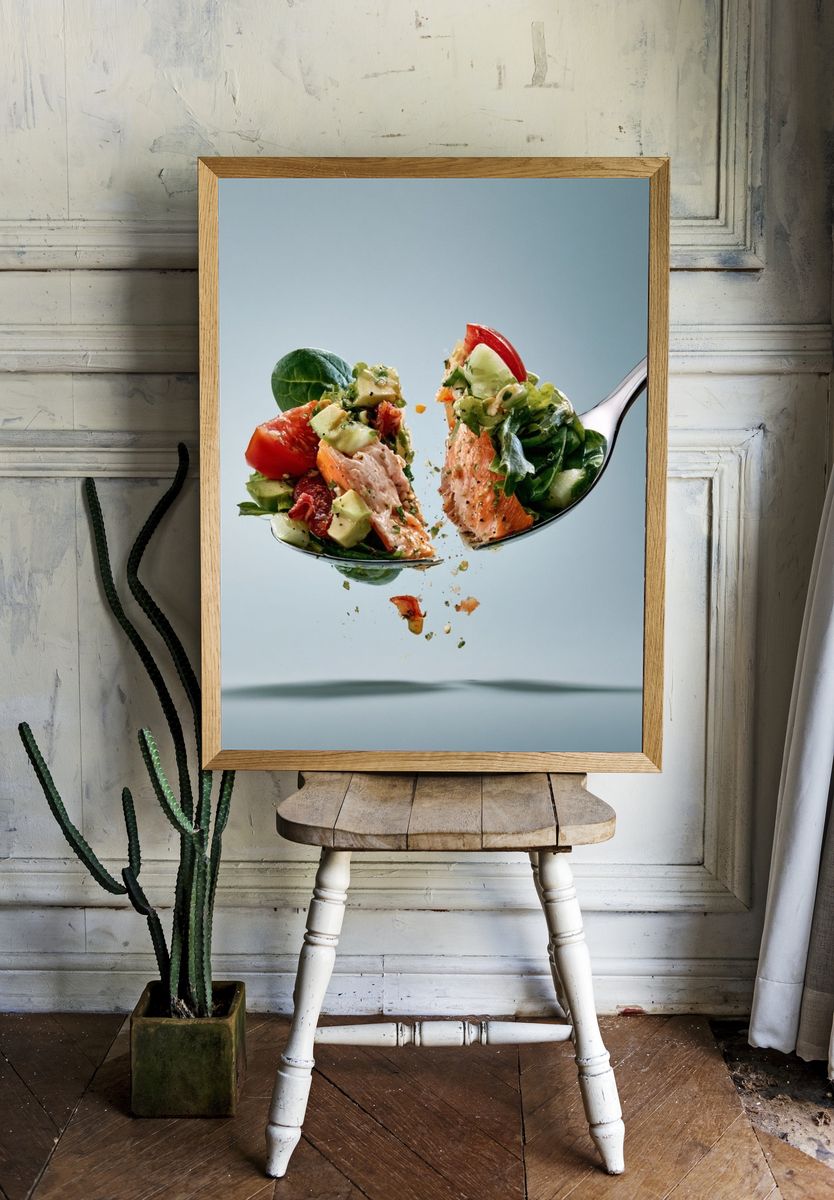 Salmon Salad Spoon Photography Poster. — room view 1