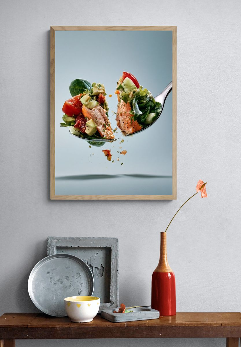 Salmon Salad Spoon Photography Poster. — room view 3