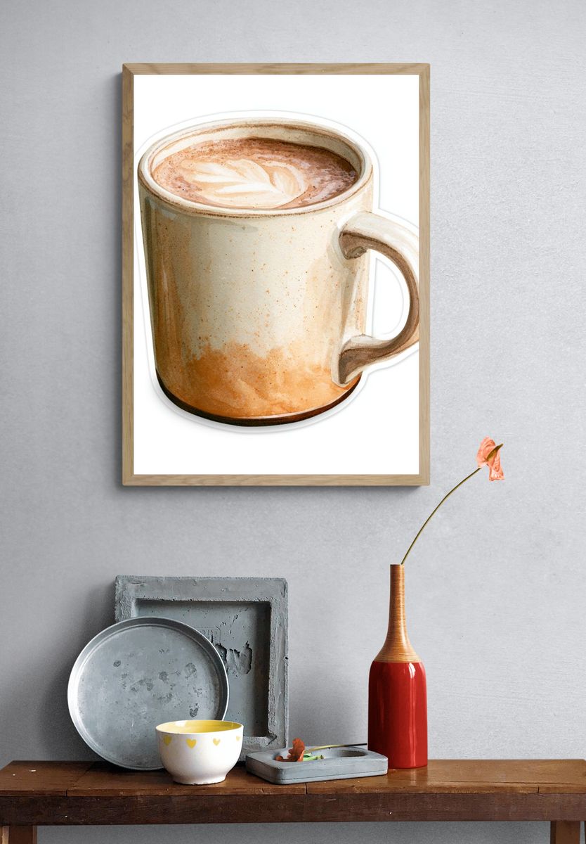 Latte Mug Watercolor Print. — room view 3