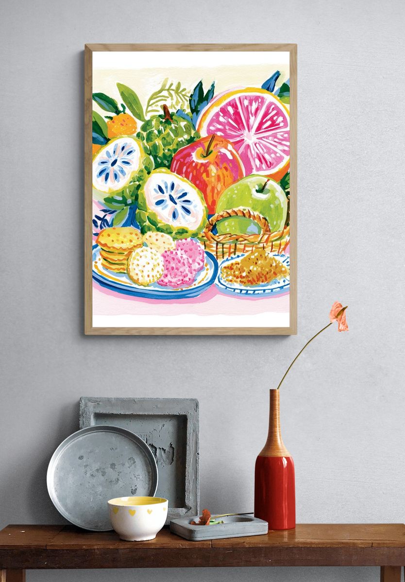 Colorful Fruit Still Life Poster. — room view 3