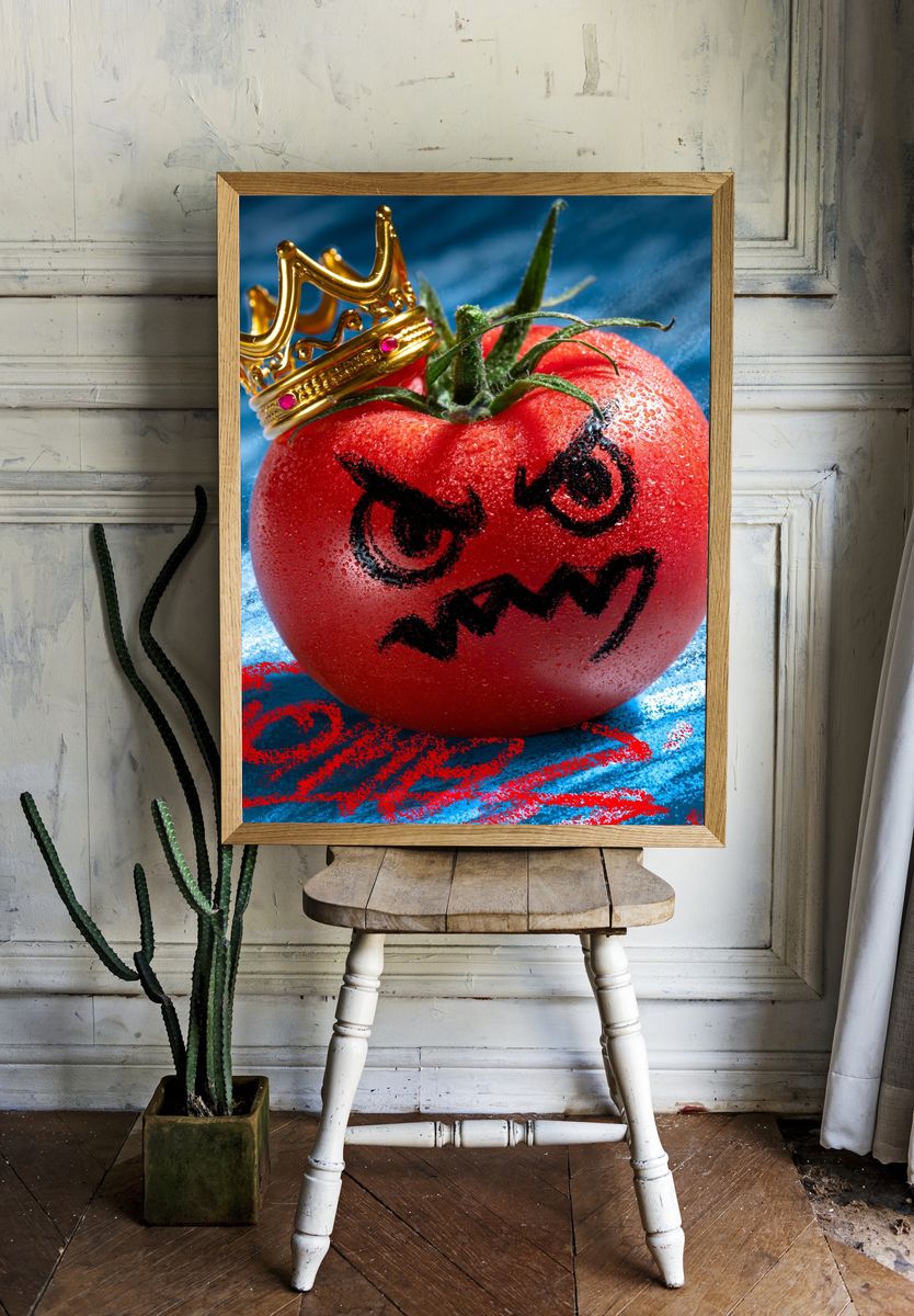 Crowned Tomato Surreal Print. room preview