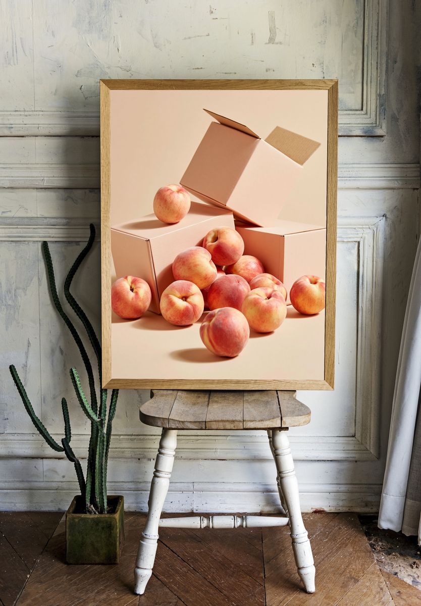 Peaches in Boxes Photography Poster. room preview