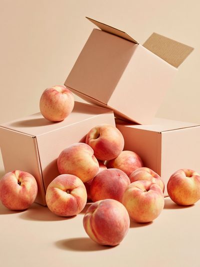 Peaches in Boxes Photography Poster.