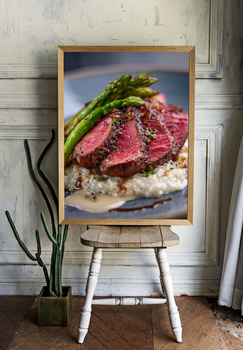 Seared Steak with Asparagus Poster. — room view 1