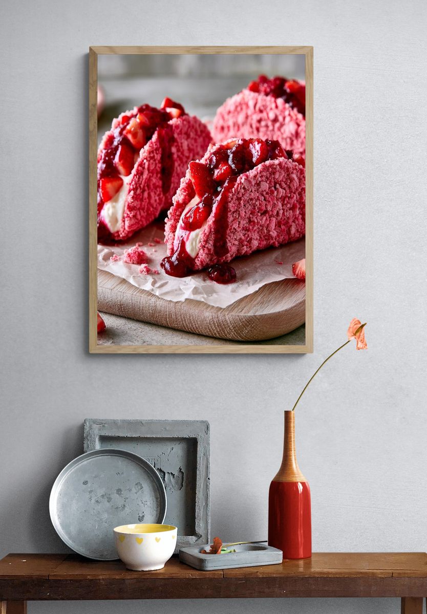 Strawberry Dessert Photography Poster. — room view 3