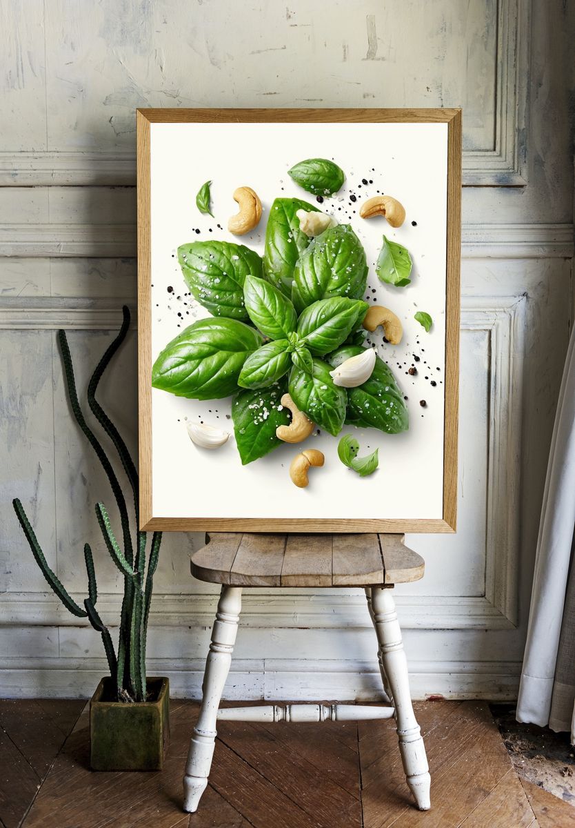Basil and Cashew Still Life Print. — room view 1