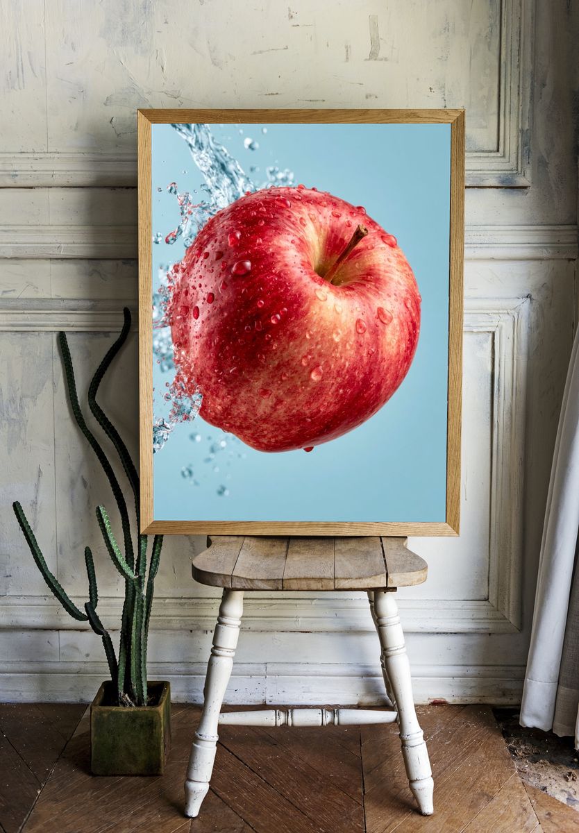 Splashing Apple Photography Poster. — room view 1