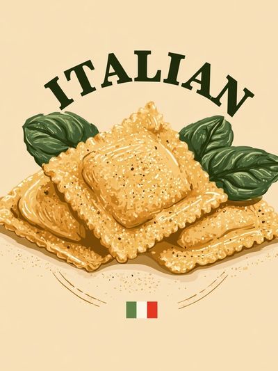 Italian Ravioli Illustration Poster.