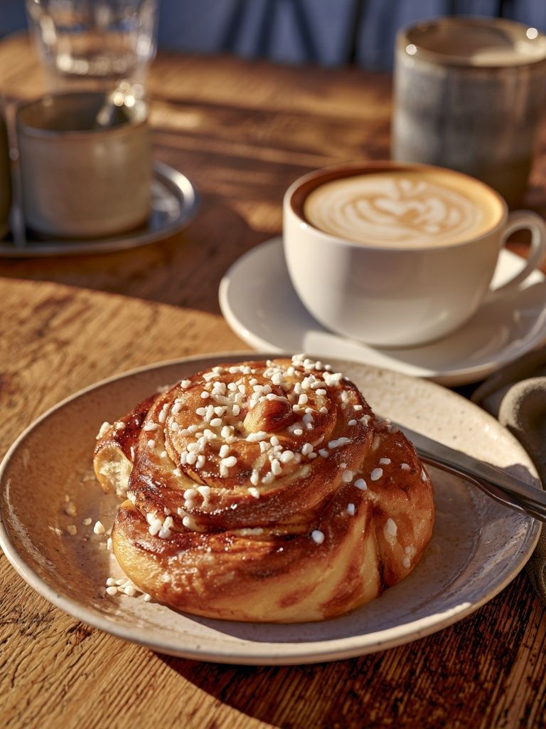 Coffee and Cinnamon Bun Photography Poster. poster — food-drink art