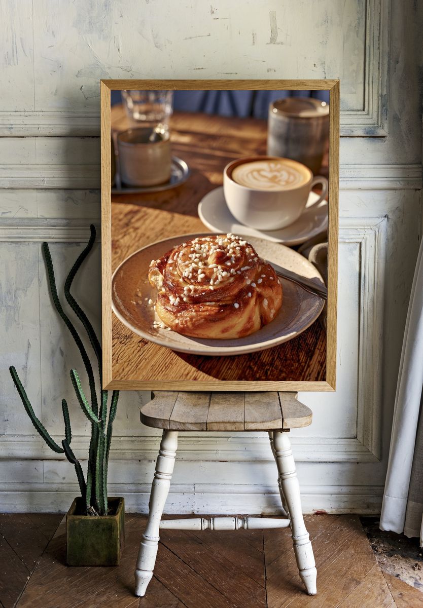 Coffee and Cinnamon Bun Photography Poster. — room view 1