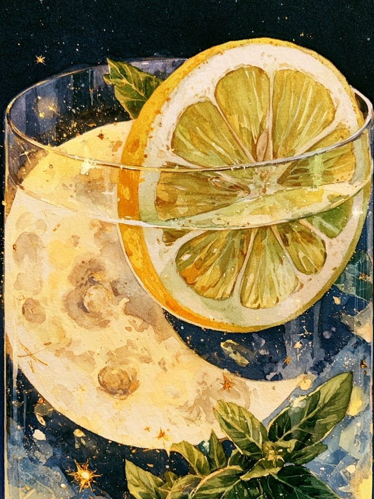 Lemon Moon Cocktail Illustration Poster. poster detail