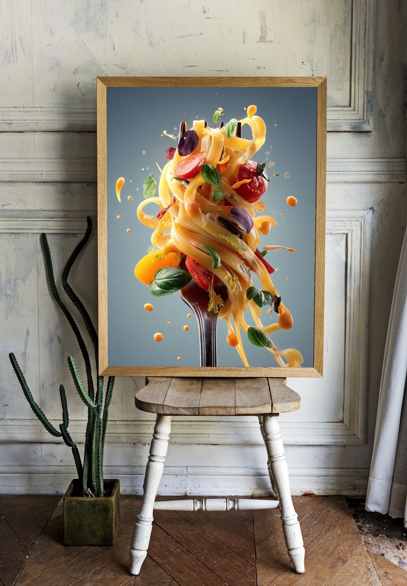 Floating Pasta Still Life Poster. — room view 1