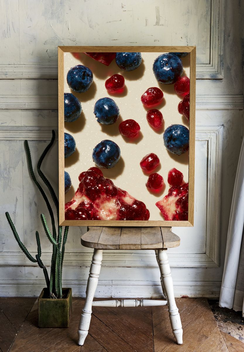Blueberries and Pomegranate Still Life Poster. room preview