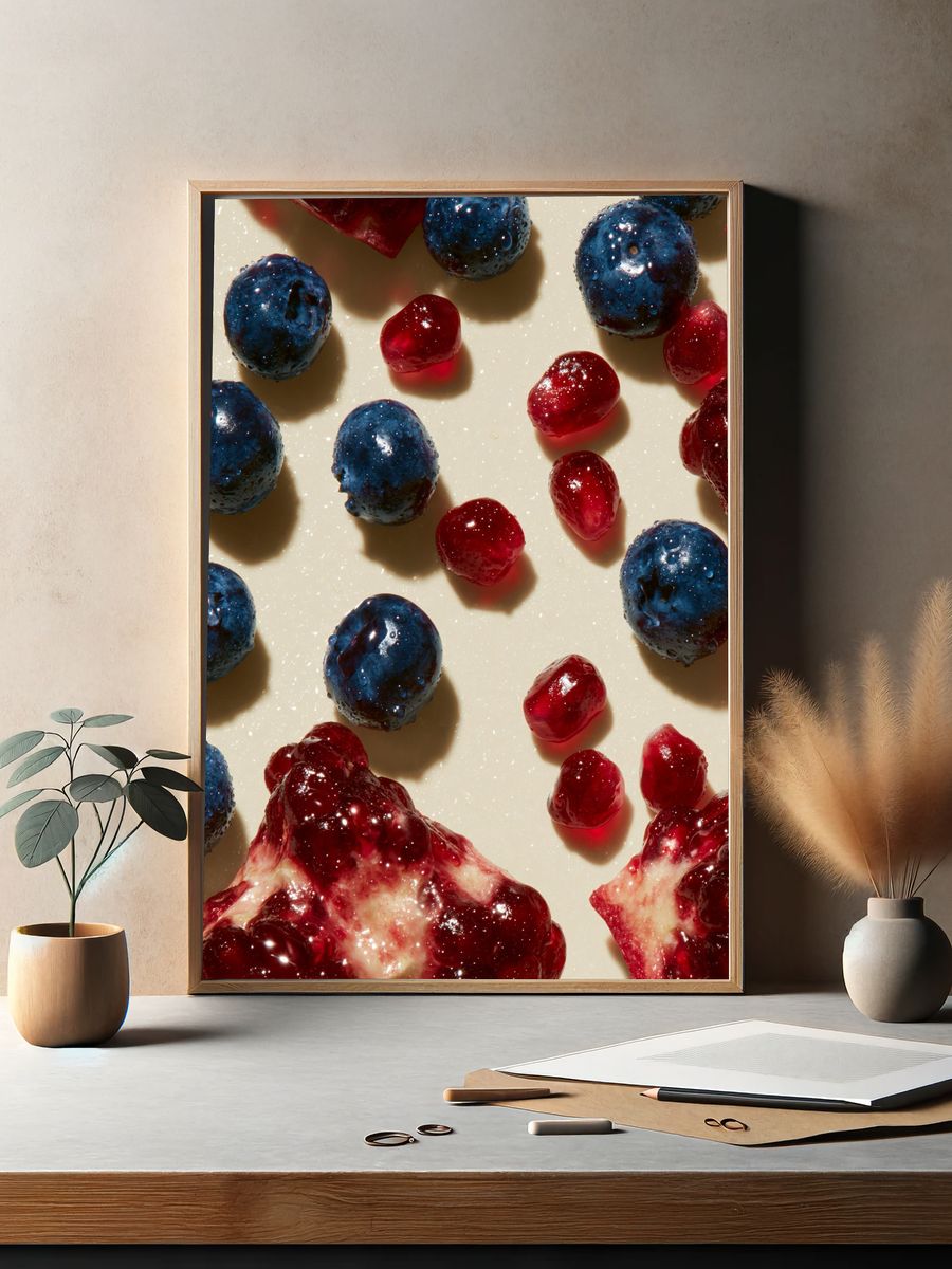 Blueberries and Pomegranate Still Life Poster. — room view 2