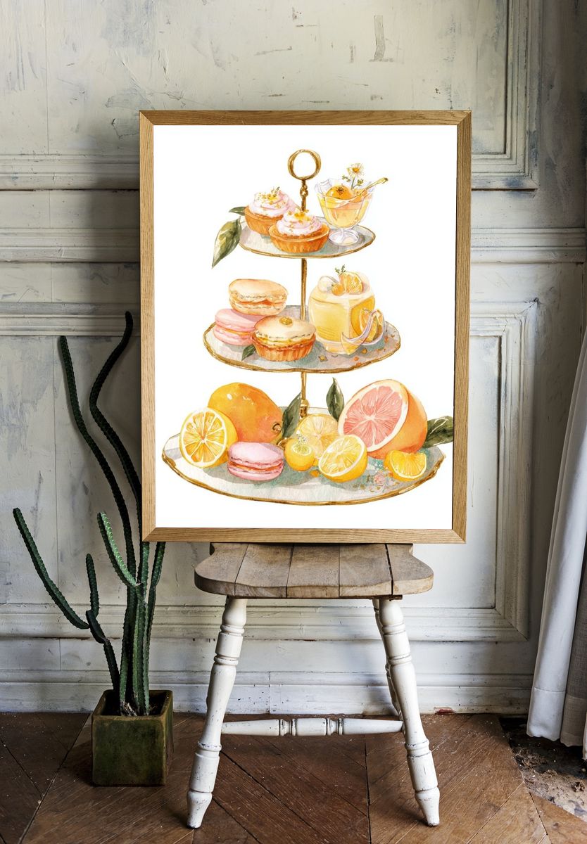 Citrus Dessert Tiered Stand Print. room preview