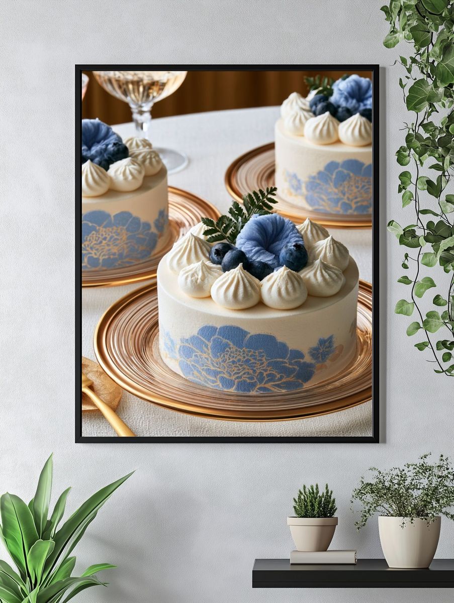 Blue Floral Cake Photography Poster. — room view 4