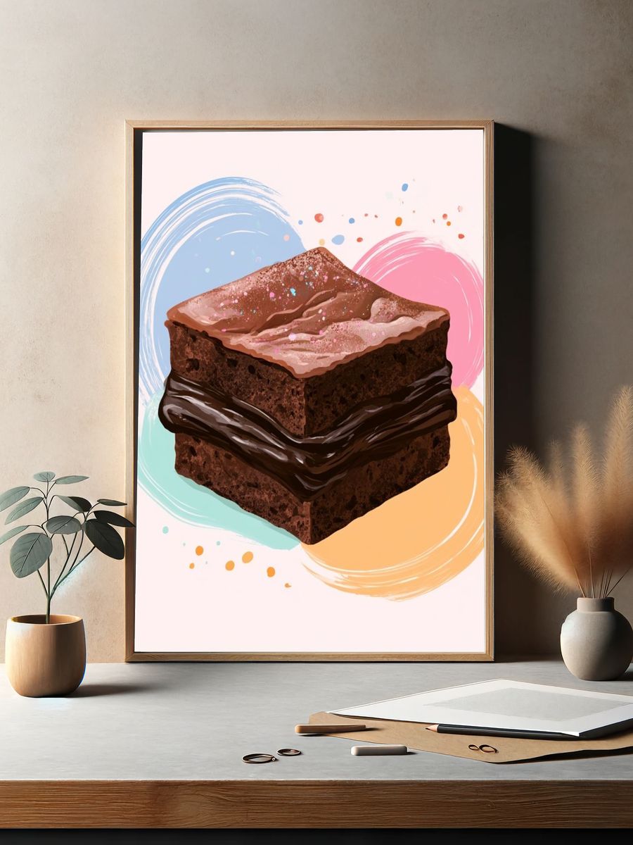 Chocolate Brownie Dessert Illustration Poster. — room view 2