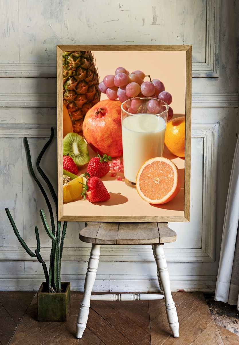 Sunlit Fruit Still Life Print. room preview