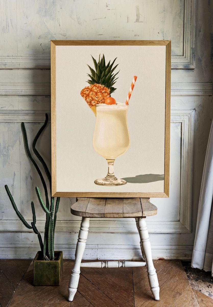 Pineapple Cocktail Watercolor Print. — room view 1