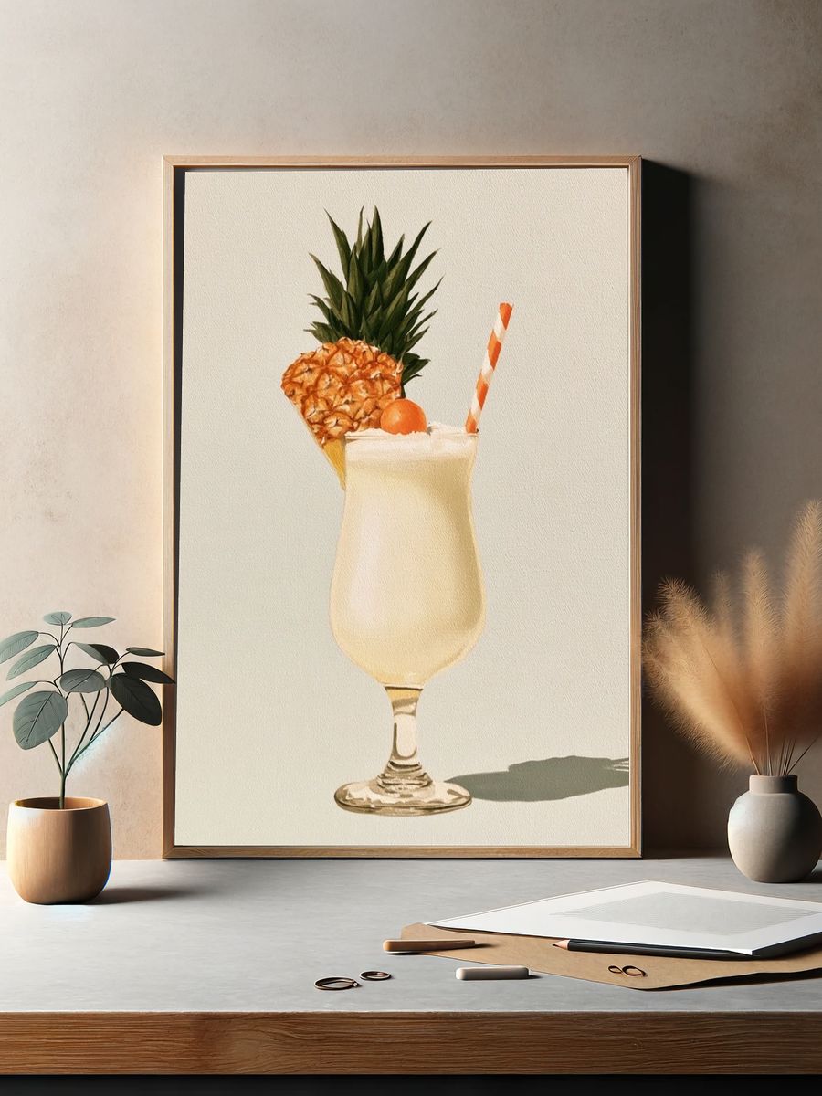 Pineapple Cocktail Watercolor Print. — room view 2