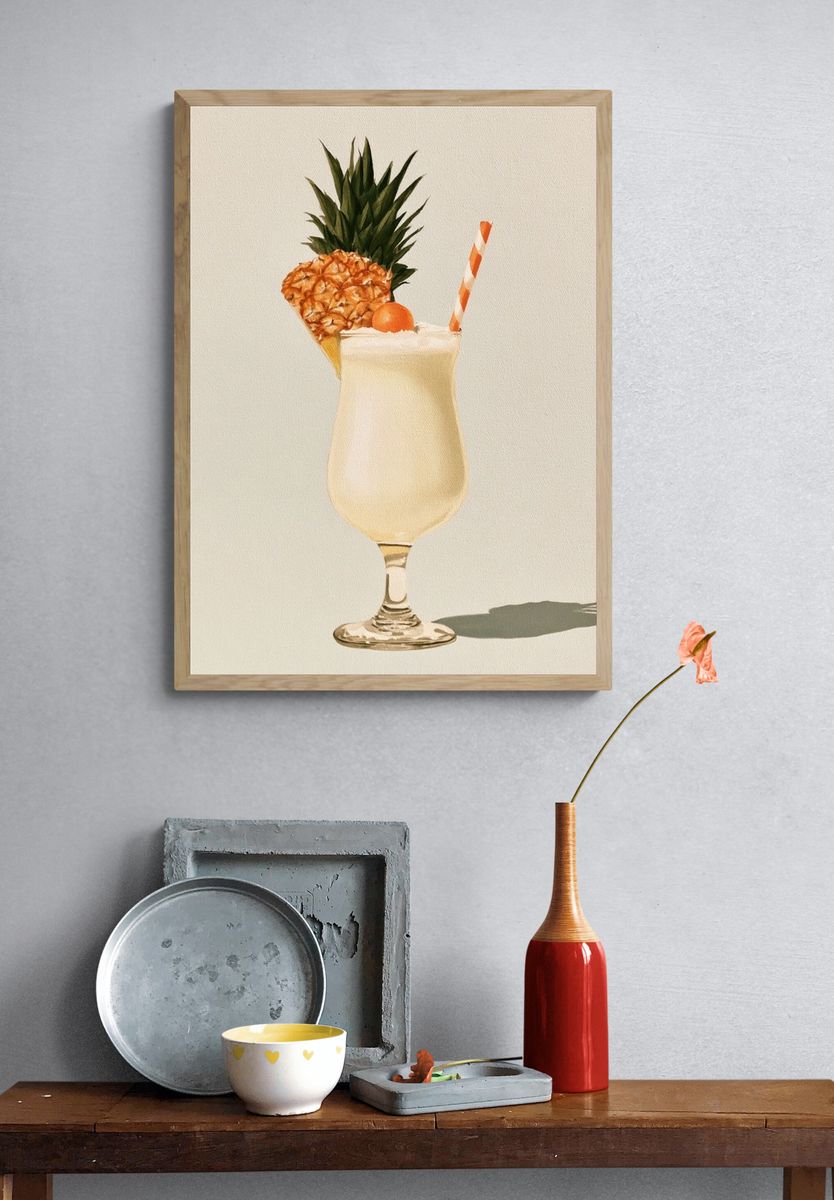 Pineapple Cocktail Watercolor Print. — room view 3