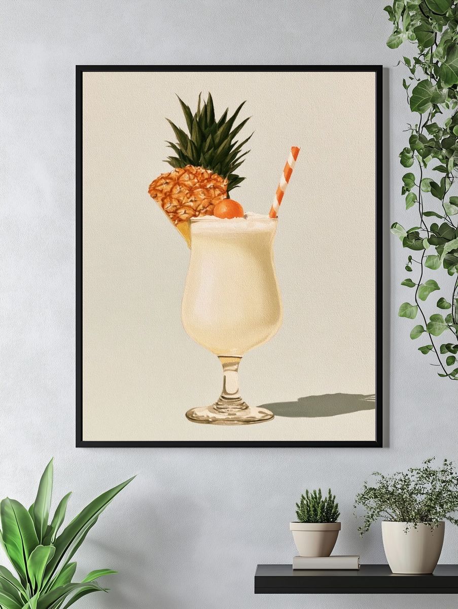 Pineapple Cocktail Watercolor Print. — room view 4