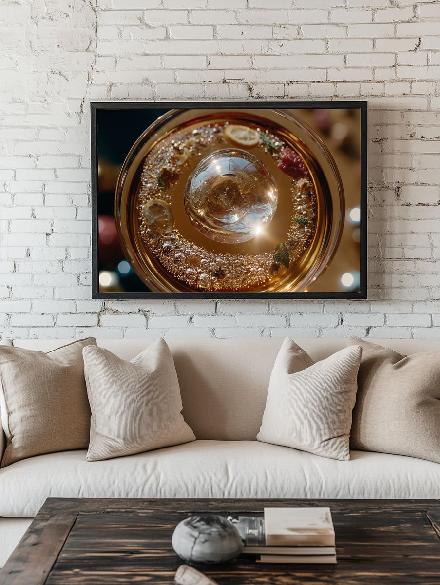 Golden Citrus Cocktail Photography Poster. — room view 1
